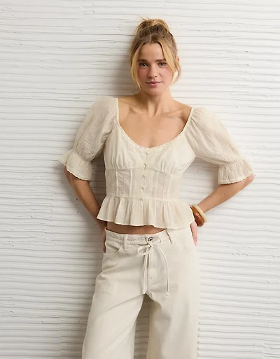 AE Puff Sleeve Pintuck Blouse