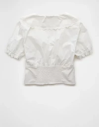 AE Short-Sleeve Ruffle Collar Eyelet Crop Top