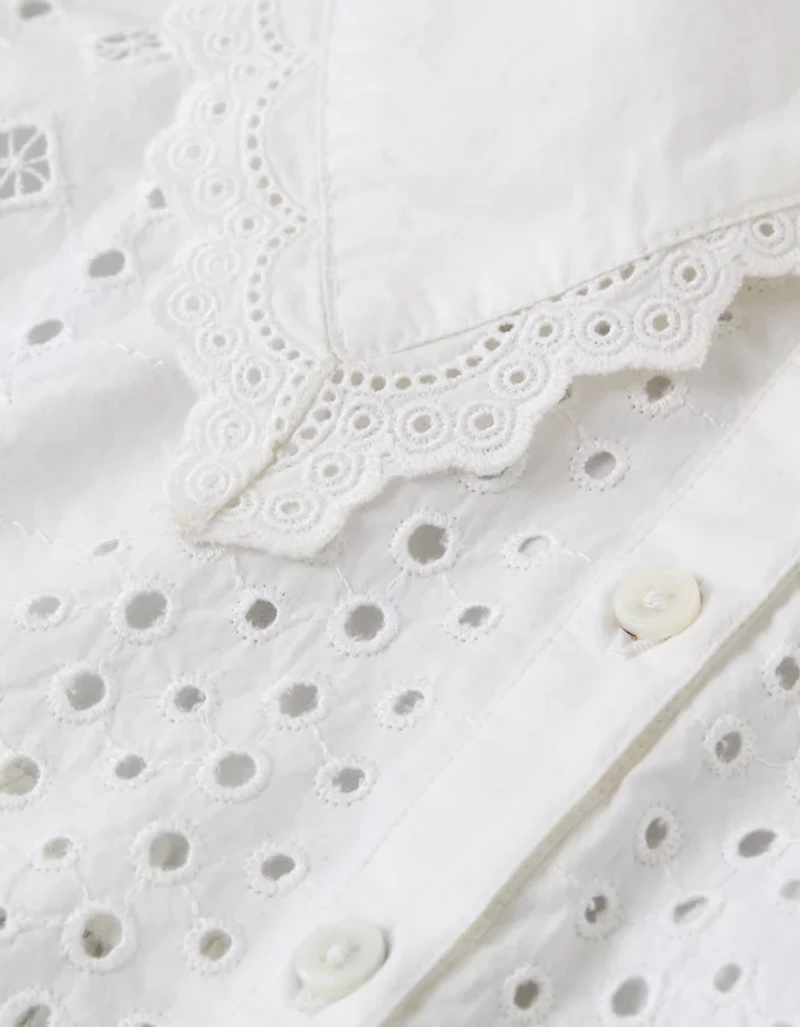 AE Short-Sleeve Ruffle Collar Eyelet Crop Top
