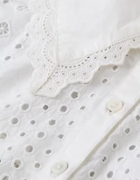 AE Short-Sleeve Ruffle Collar Eyelet Crop Top