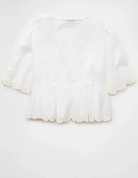 AE Embroidered Tie Front V-Neck Blouse