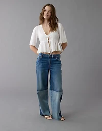 AE Embroidered Tie Front V-Neck Blouse