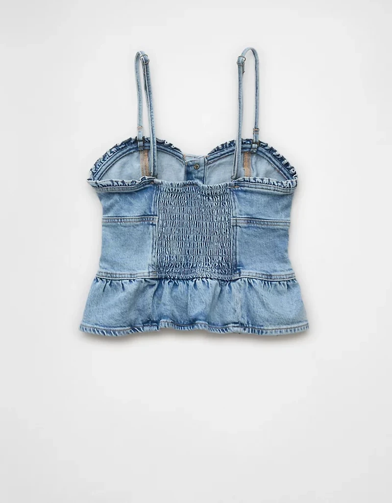 AE Denim Strapless Peplum Shirt