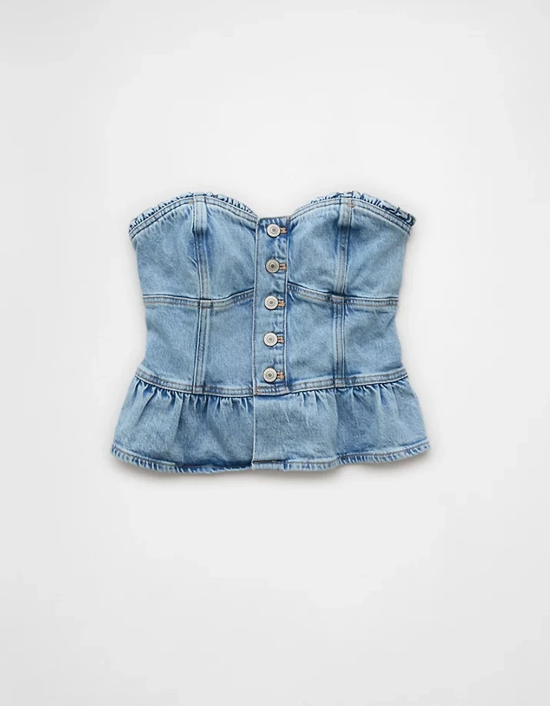 AE Denim Strapless Peplum Shirt