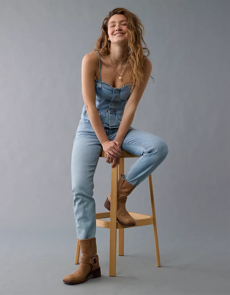 AE Denim Strapless Peplum Shirt