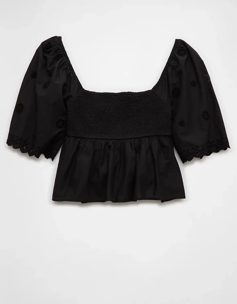 AE Flutter Sleeve Eyelet Babydoll Blouse