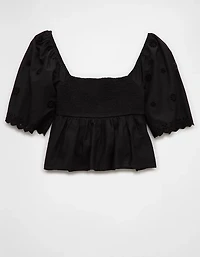 AE Flutter Sleeve Eyelet Babydoll Blouse