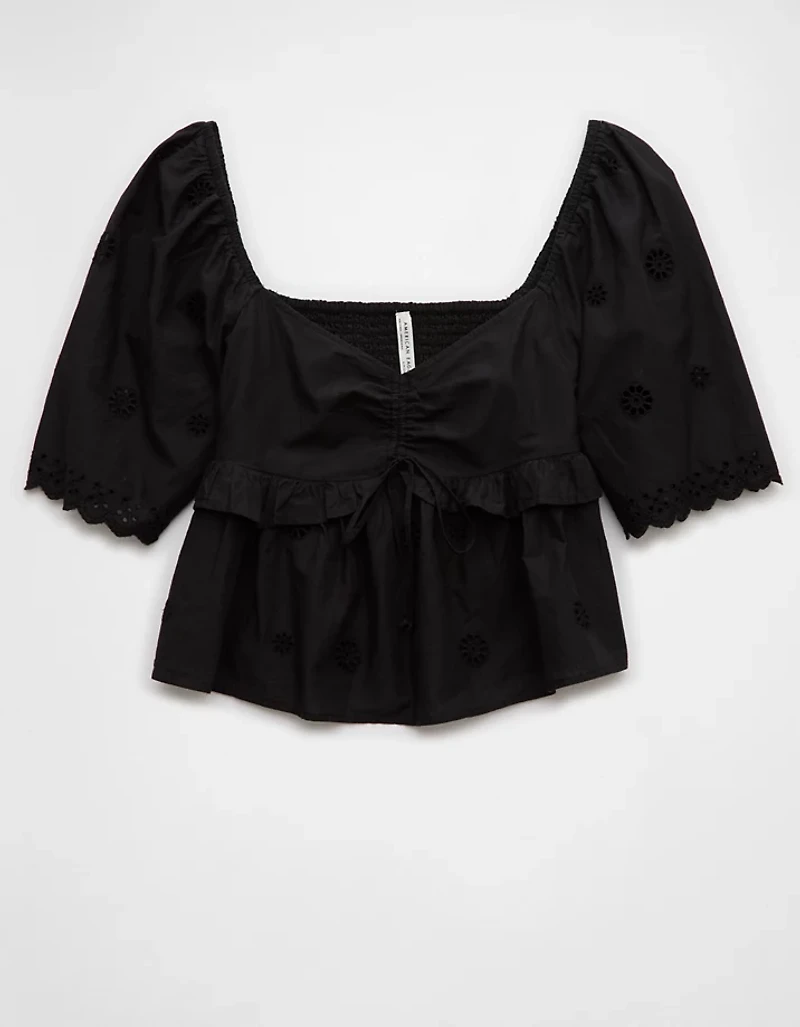 AE Flutter Sleeve Eyelet Babydoll Blouse