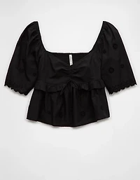 AE Flutter Sleeve Eyelet Babydoll Blouse