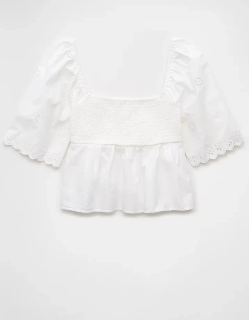 AE Flutter Sleeve Eyelet Babydoll Blouse