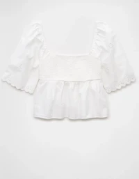 AE Flutter Sleeve Eyelet Babydoll Blouse