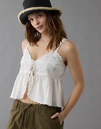 AE Tie Front Embroidered Tank Top