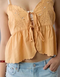 AE Tie Front Embroidered Tank Top