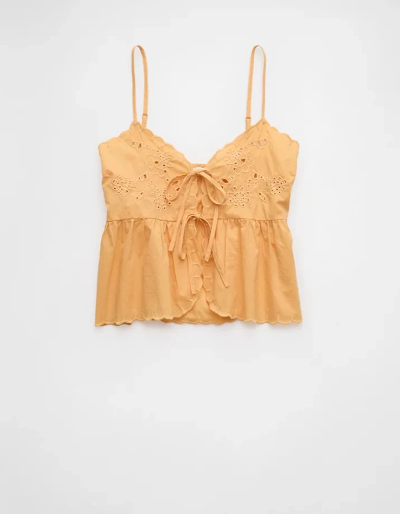 AE Tie Front Embroidered Tank Top