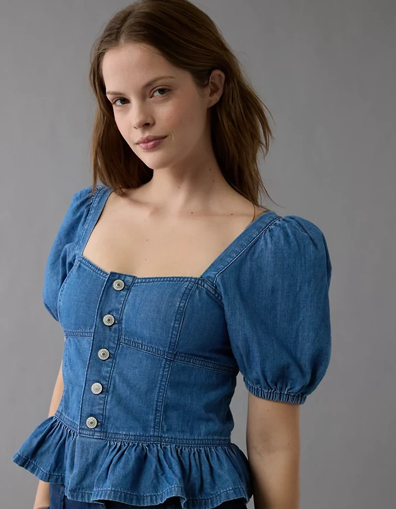AE Denim Puff Sleeve Shirt