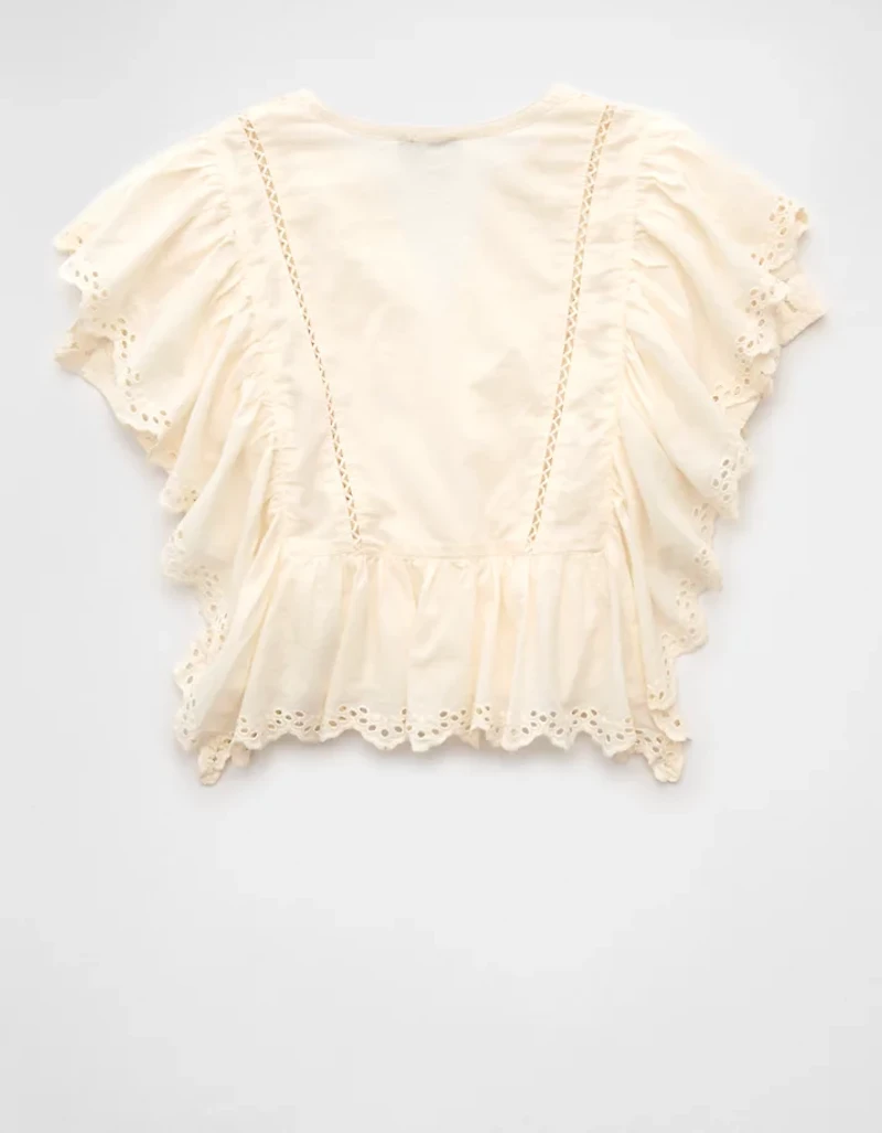 Blouse à volants avec encolure crantée AE