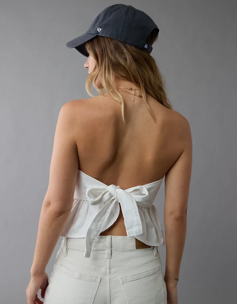 AE Denim Strapless Tie Back Babydoll Top