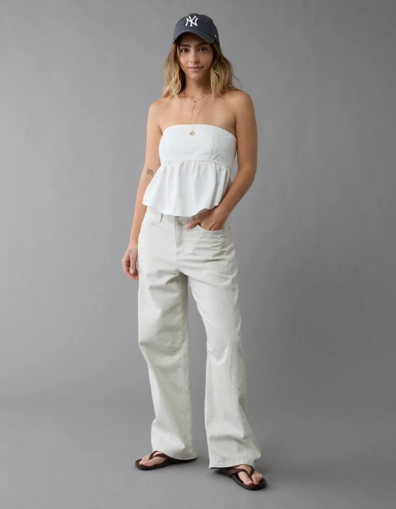 AE Denim Strapless Tie Back Babydoll Top