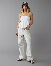 AE Denim Strapless Tie Back Babydoll Top
