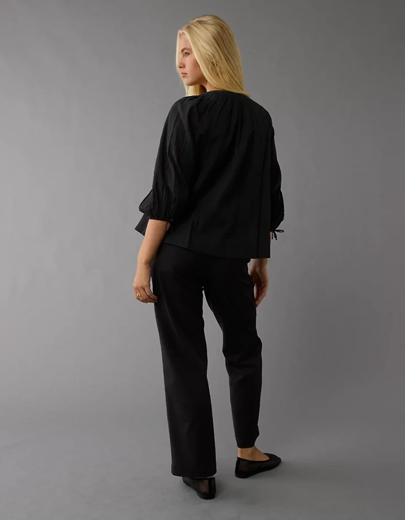 AE Long-Sleeve Open Neck Blouse