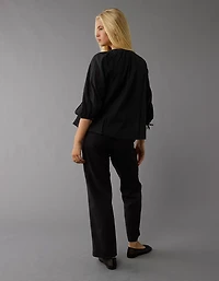 AE Long-Sleeve Open Neck Blouse