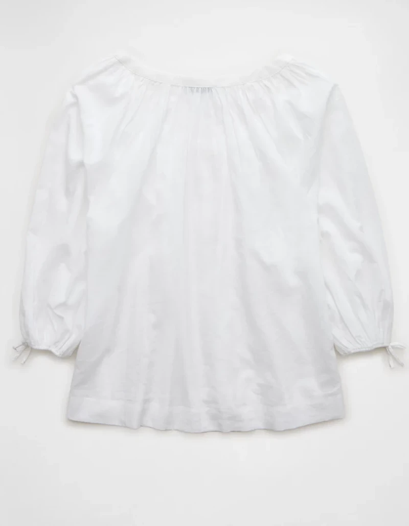 AE Long-Sleeve Open Neck Blouse