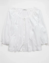 AE Long-Sleeve Open Neck Blouse