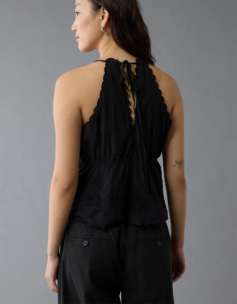 AE V-Neck Embroidered Halter Top