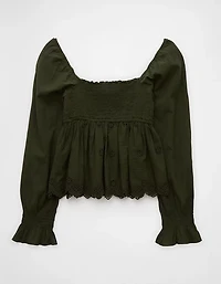 AE Long-Sleeve Smocked Babydoll Blouse