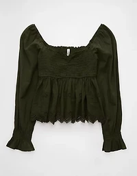 AE Long-Sleeve Smocked Babydoll Blouse