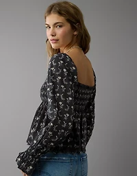 AE Long-Sleeve Smocked Babydoll Blouse