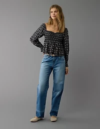 AE Long-Sleeve Smocked Babydoll Blouse