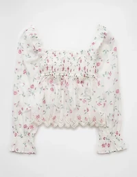 AE Long-Sleeve Smocked Babydoll Blouse