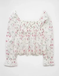 AE Long-Sleeve Smocked Babydoll Blouse