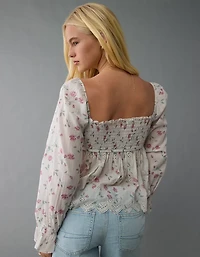 AE Long-Sleeve Smocked Babydoll Blouse