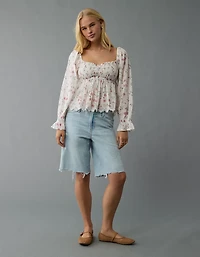 AE Long-Sleeve Smocked Babydoll Blouse