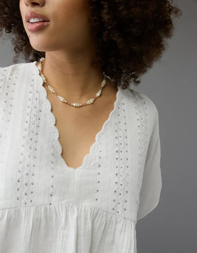 Blouse brodée à paillettes avec encolure en V AE