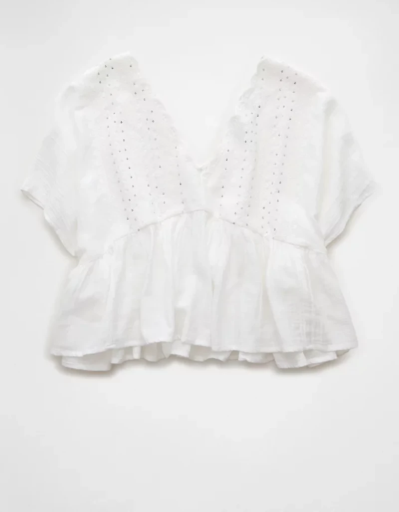 Blouse brodée à paillettes avec encolure en V AE