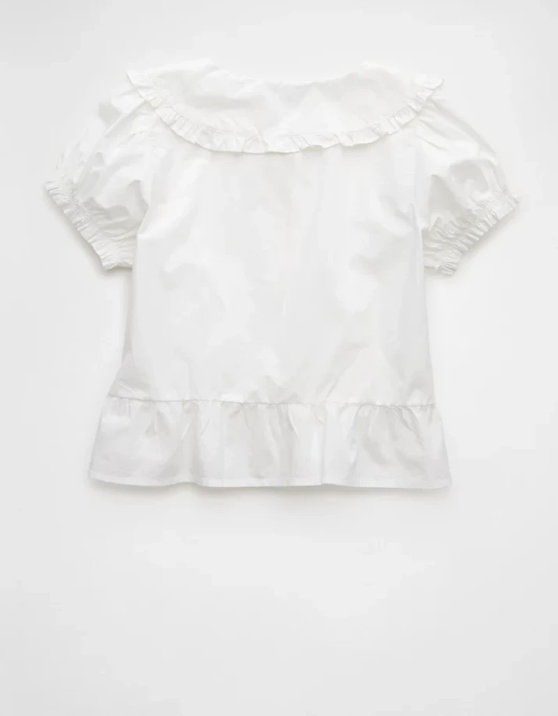 Blouse nouée à l’avant manches bouffantes et col AE