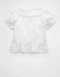 Blouse nouée à l’avant manches bouffantes et col AE