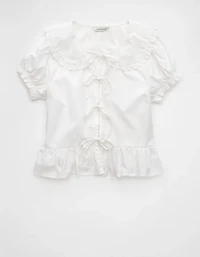 AE Collared Puff Sleeve Tie Front Blouse