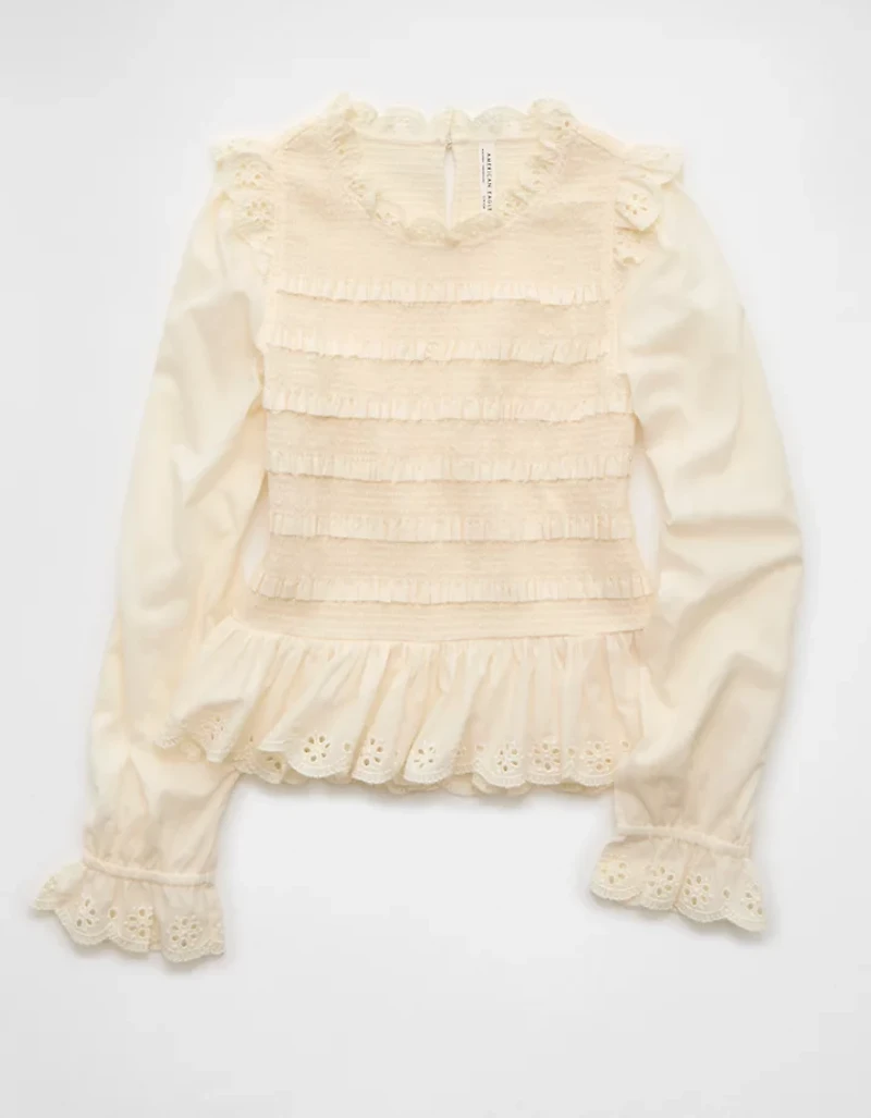 AE Long Sleeve Smocked Babydoll Blouse