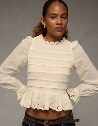 AE Long Sleeve Smocked Babydoll Blouse