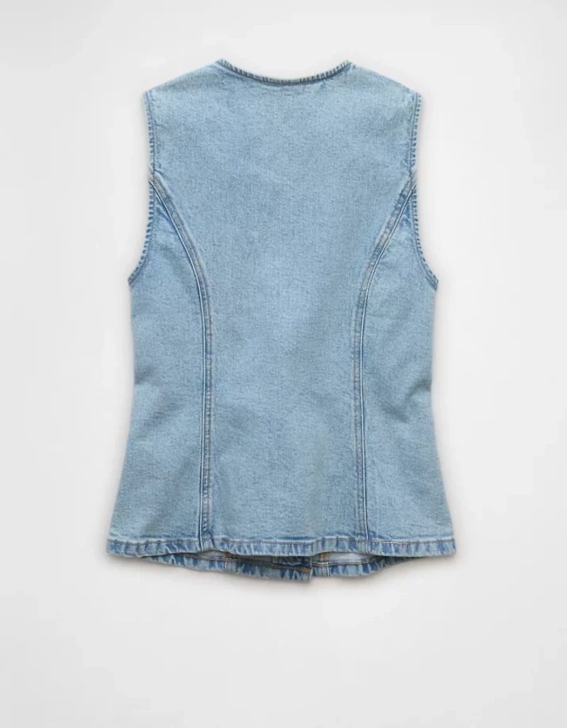 Veste à col rond boutonnée en denim AE