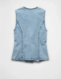 Veste à col rond boutonnée en denim AE