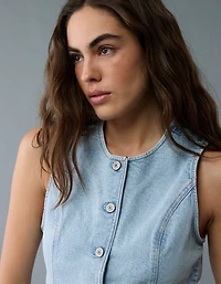 Veste à col rond boutonnée en denim AE