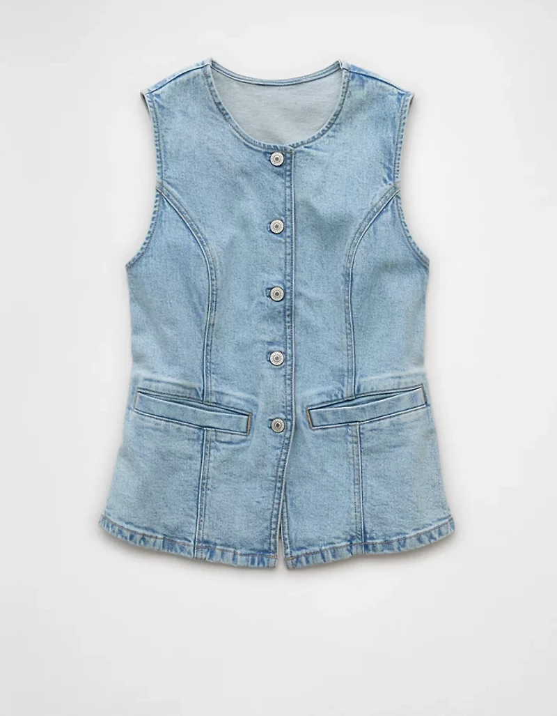Veste à col rond boutonnée en denim AE