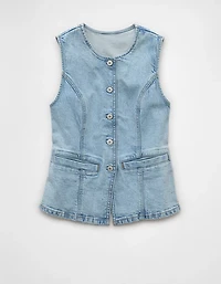 Veste à col rond boutonnée en denim AE