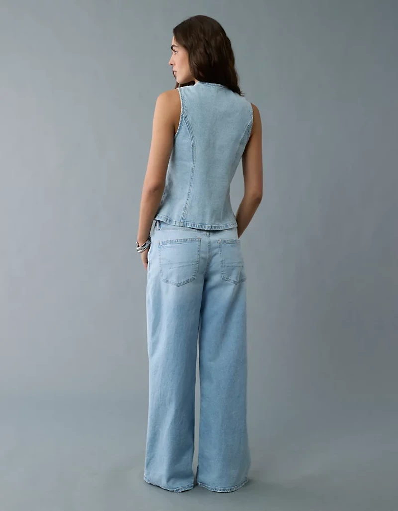 Veste à col rond boutonnée en denim AE