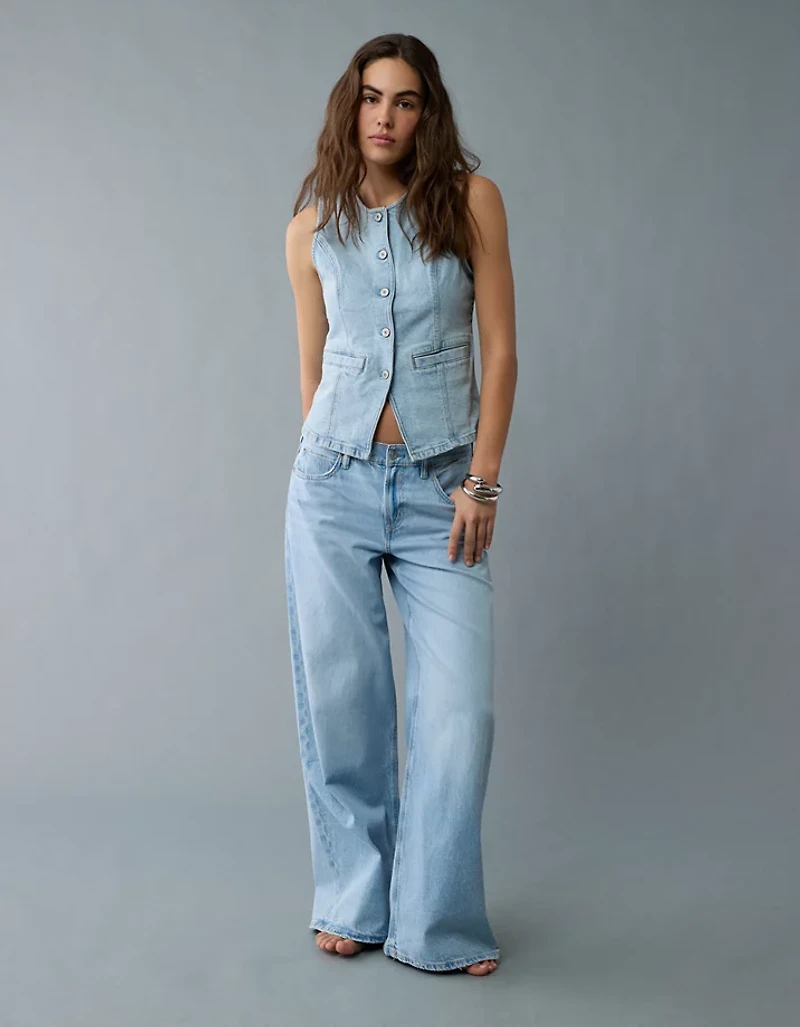 Veste à col rond boutonnée en denim AE